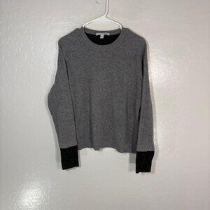 Autumn Cashmere Sweater Womens Large Gray 100% Cashmere Crewneck Colorblock Knit
